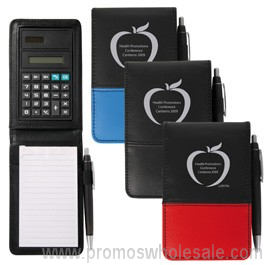 Bloc de notas de PVC con calculadora y bolígrafo