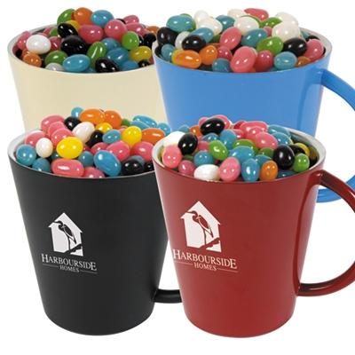 Assorted Colour Jelly Beans In Coloured Coffee Mugs