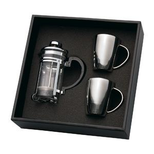 Kopi Plunger & 2 Stainless Steel mug