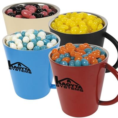 Colour Jelly Beans In Coloured Coffee Mugs