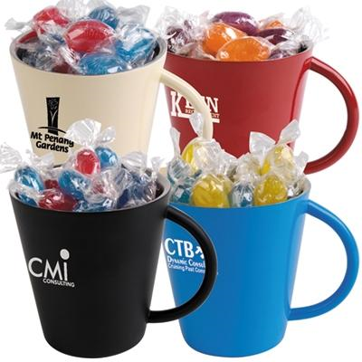 Corporate Colour Fiesta Fruits In Coloured Double Wall Coffee Mugs