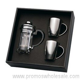 Coffee Plunger And 2 Stainless Steel Mugs