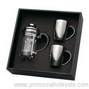 Coffee Plunger And 2 Stainless Steel Mugs images