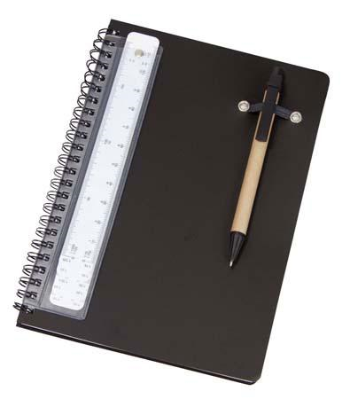 Caderno a5 com régua de escala e caneta