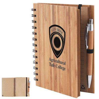 Caderno de capa de bambu com caneta