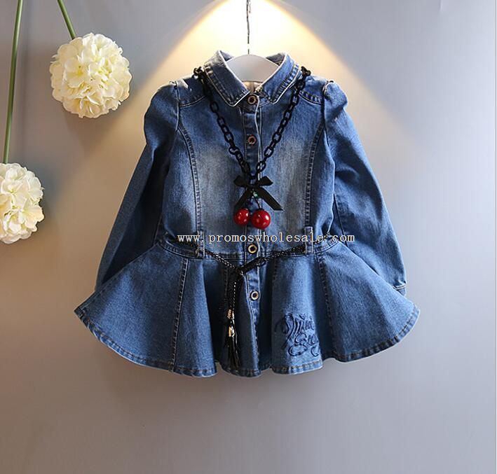 gaun lengan panjang anak-anak gadis denim