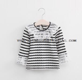 ragazze casual manica lunga pizzo stripe t-shirt