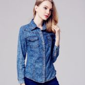 women long sleeve denim shirts images