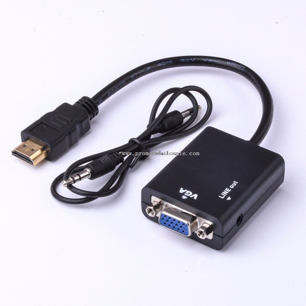 HD Video Converter Adapter 1080P HDMI pria untuk VGA kabel Audio