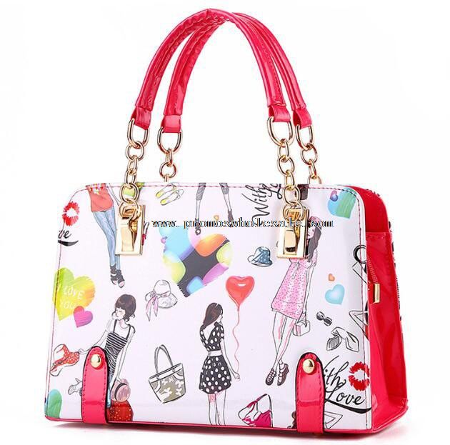 lady printed chain tote bag handbag