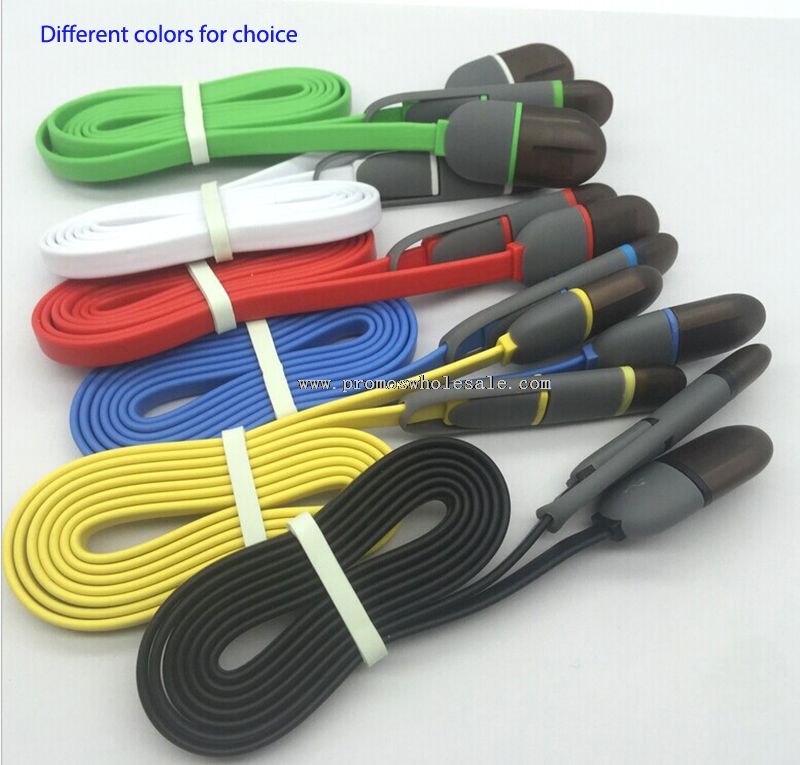 2 en 1 Data Sync chargeur USB câble plat cordon pour iPhone Samsung Android