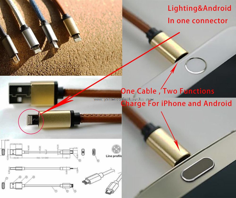 2 i 1 skinn lm kabel multi-funtion rask lader