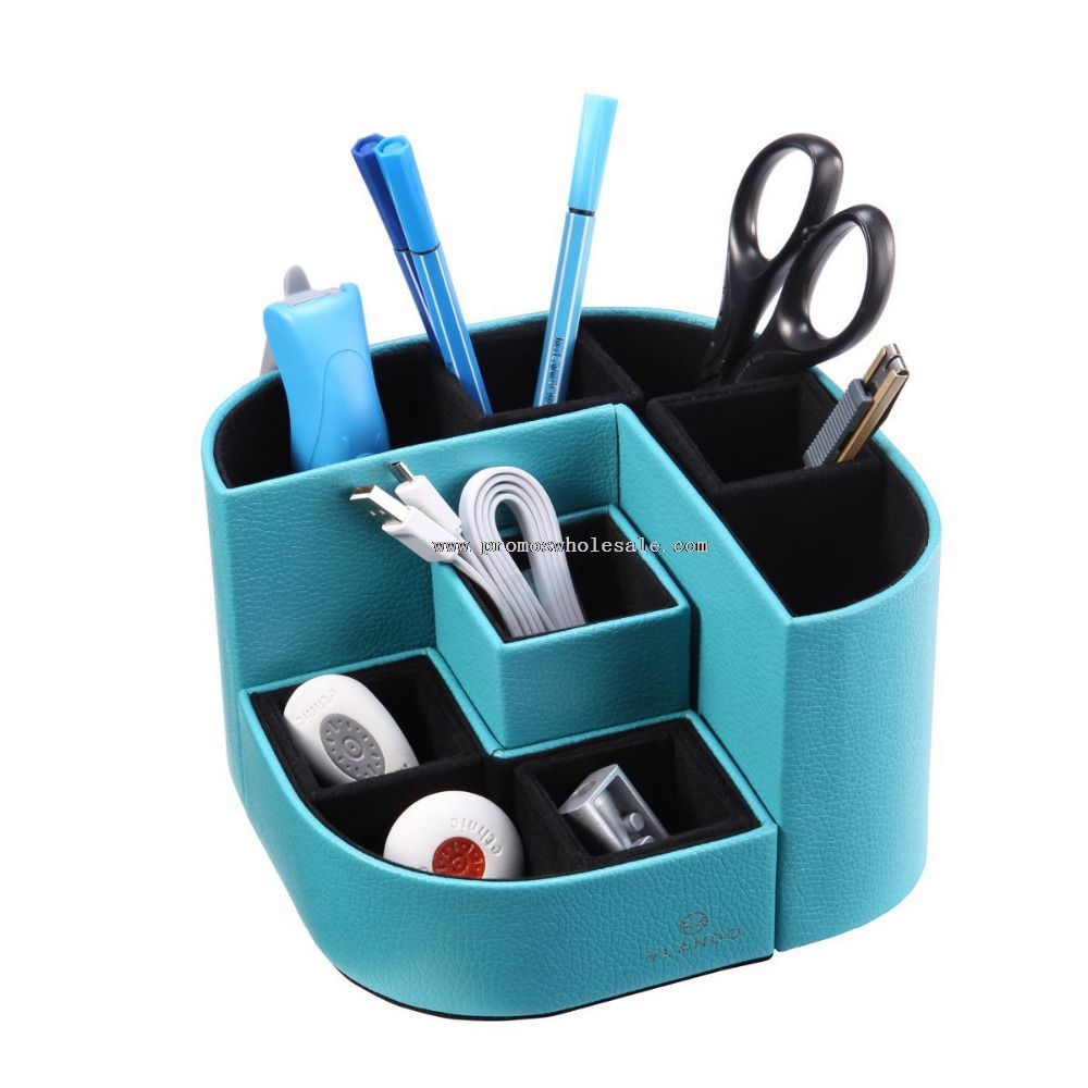 7 Storage Compartments Multifunctional PU Leather Desk Organizer