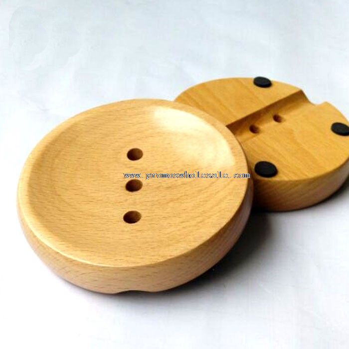 Circular beech wood soap holder