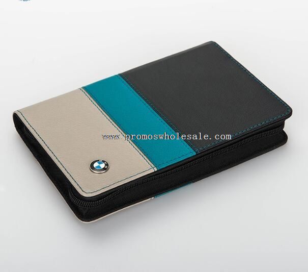 Leather zipper portfolio with power bank ,card slots, pen holder tablet PC case