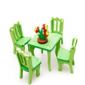 Meja makan dan kursi Set kayu mainan mainan DIY images