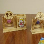 Wooden pen pencil holder with hourglass images