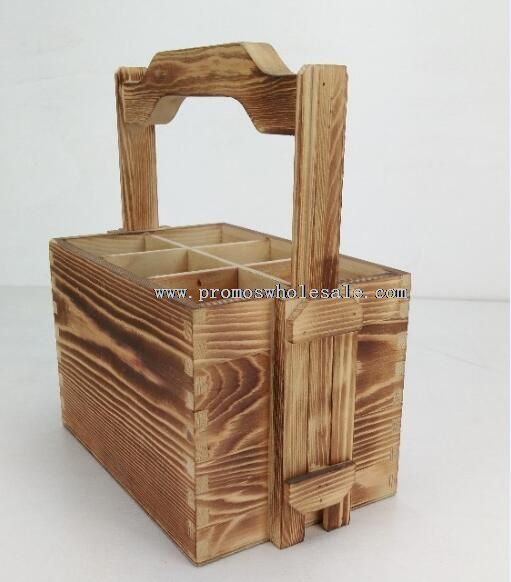 Six grids wooden tea box with handle