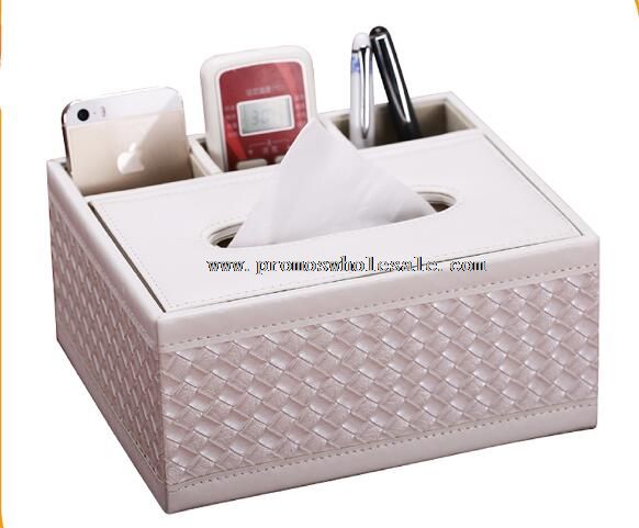 Woven leather patterns tissue box storage