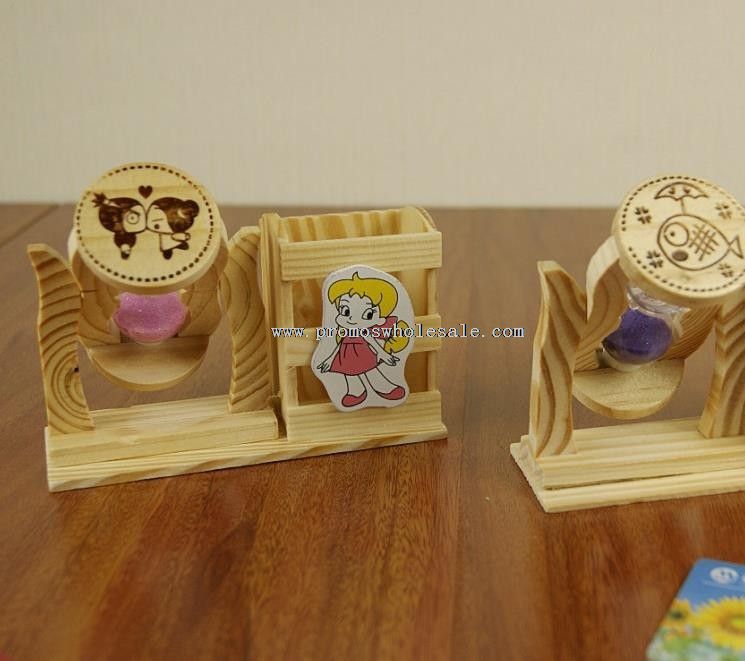 Wooden pen pencil holder with hourglass