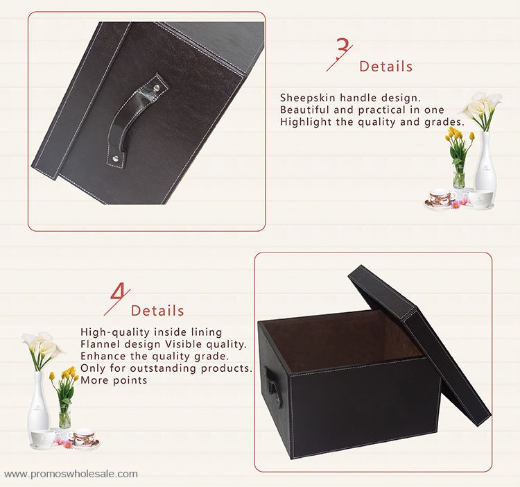 Leather square with a lid with a handle storage box 