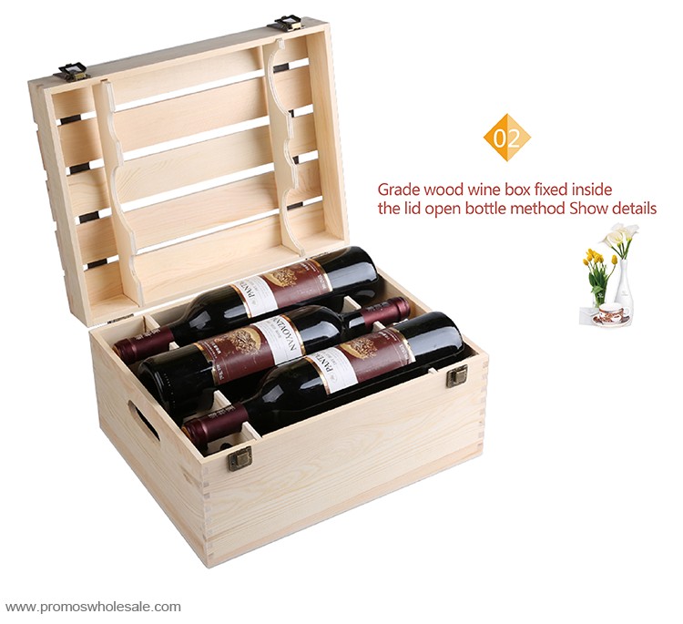 6 flaske træ vin kasse