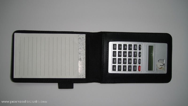 Leather mini portfolio with calculator