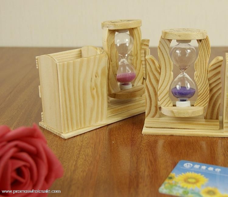  Wooden pen pencil holder with hourglass