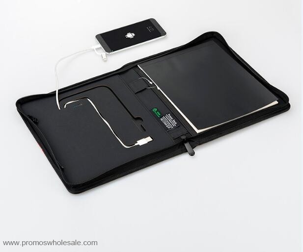 Pu leather A4 portfolio case meeting folder with power bank
