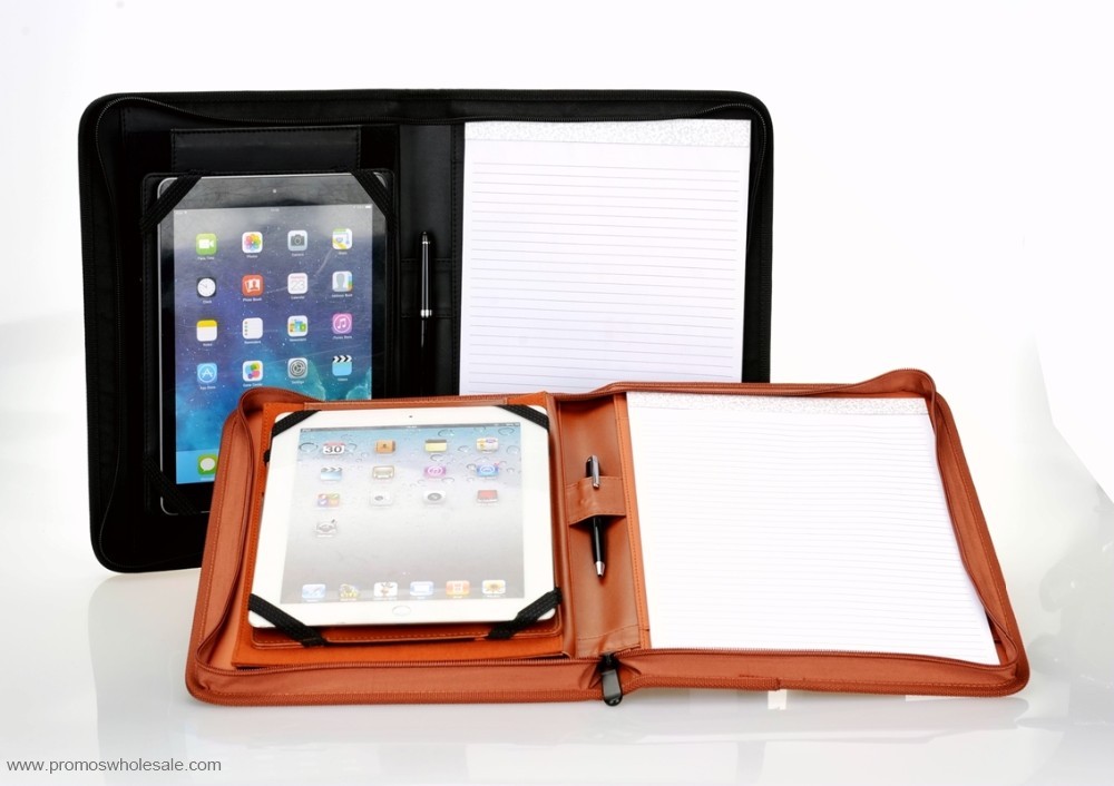 Leather folder portfolio with notepad tablet case for ipad