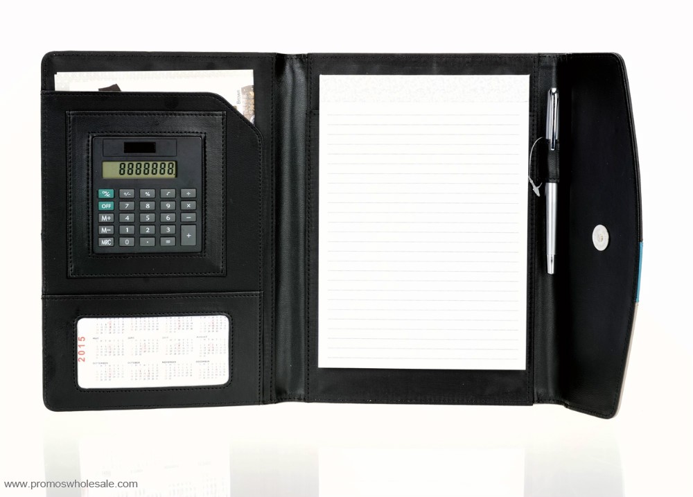 Portifolio with calculator pen holder memo