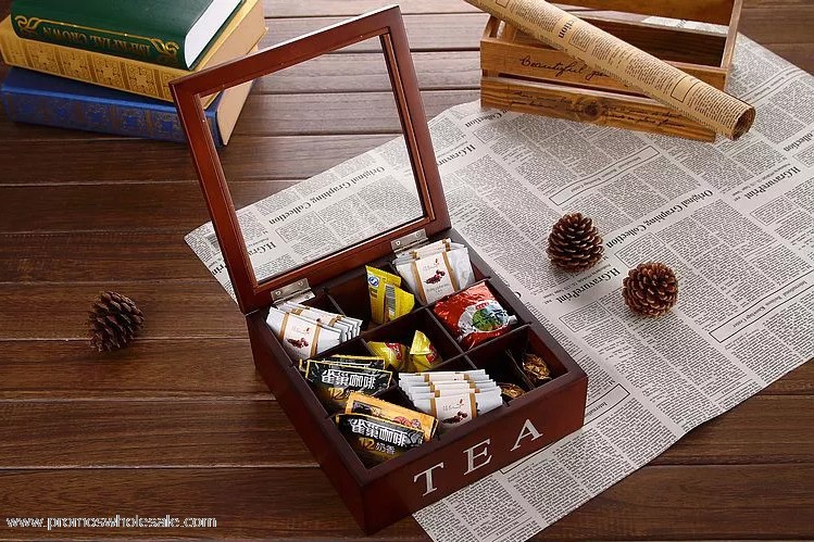 جعبه چای قهوه ای چوبی