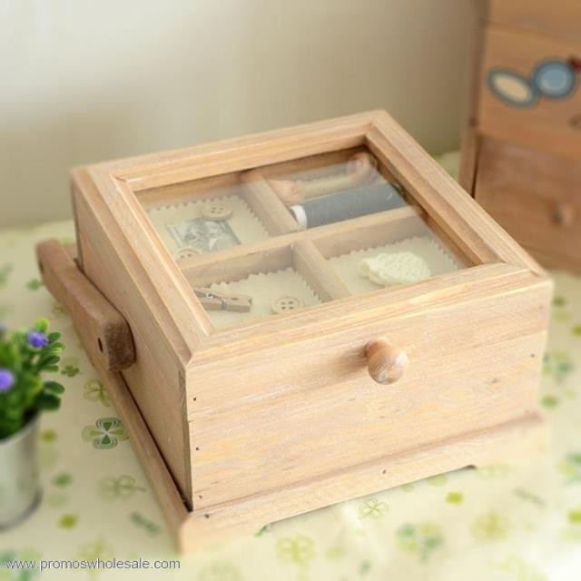 caja de té madera natural Portátil