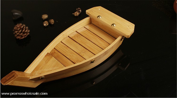 Bamboo ship shaped wooden serving sushi tray 