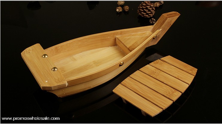 Bamboo ship shaped wooden serving sushi tray 