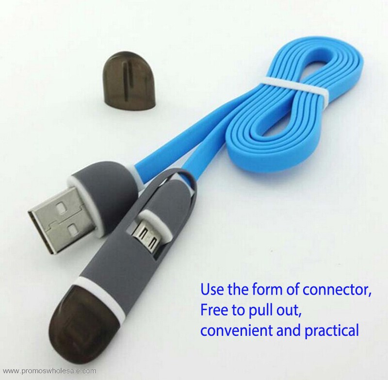 2in1 Data Sync Charger USB Cable Flat Cord For iPhone Samsung Android 2