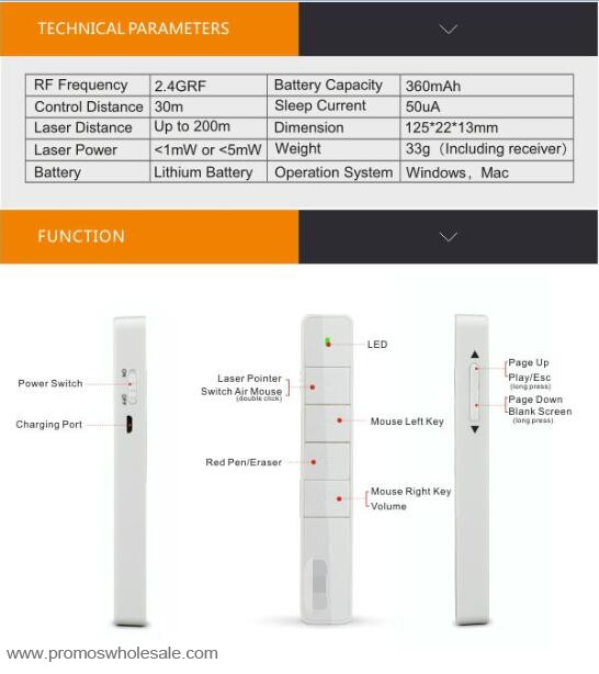2.4 GHz RF wireless ppt powerpoint indicatorul air mouse-ul laser prezentator