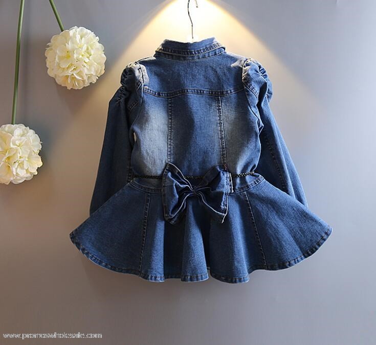 long sleeve children girls denim dresses