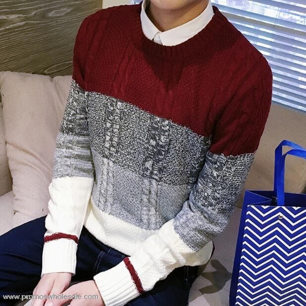 winter warm knitting patternd round neck pullover sweater for men